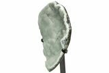 Green Druzy Quartz Geode Section With Metal Stand #233929-1